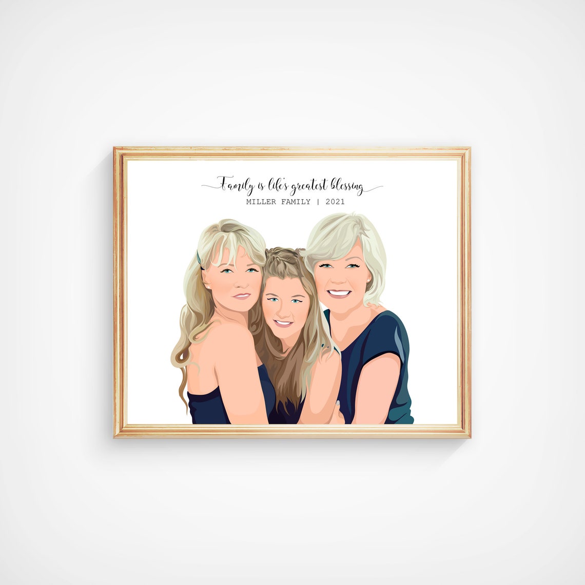 Three Generations Family Portrait Custom Cartoon Illustration Poster - Image 6