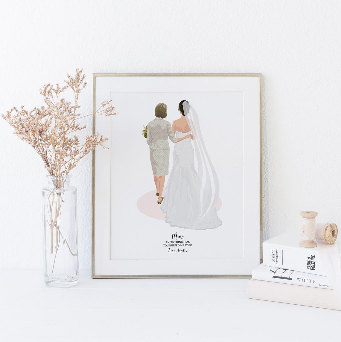 Bride With Mom in Gray Gown Back View Wedding Tribute Poster - Image 5