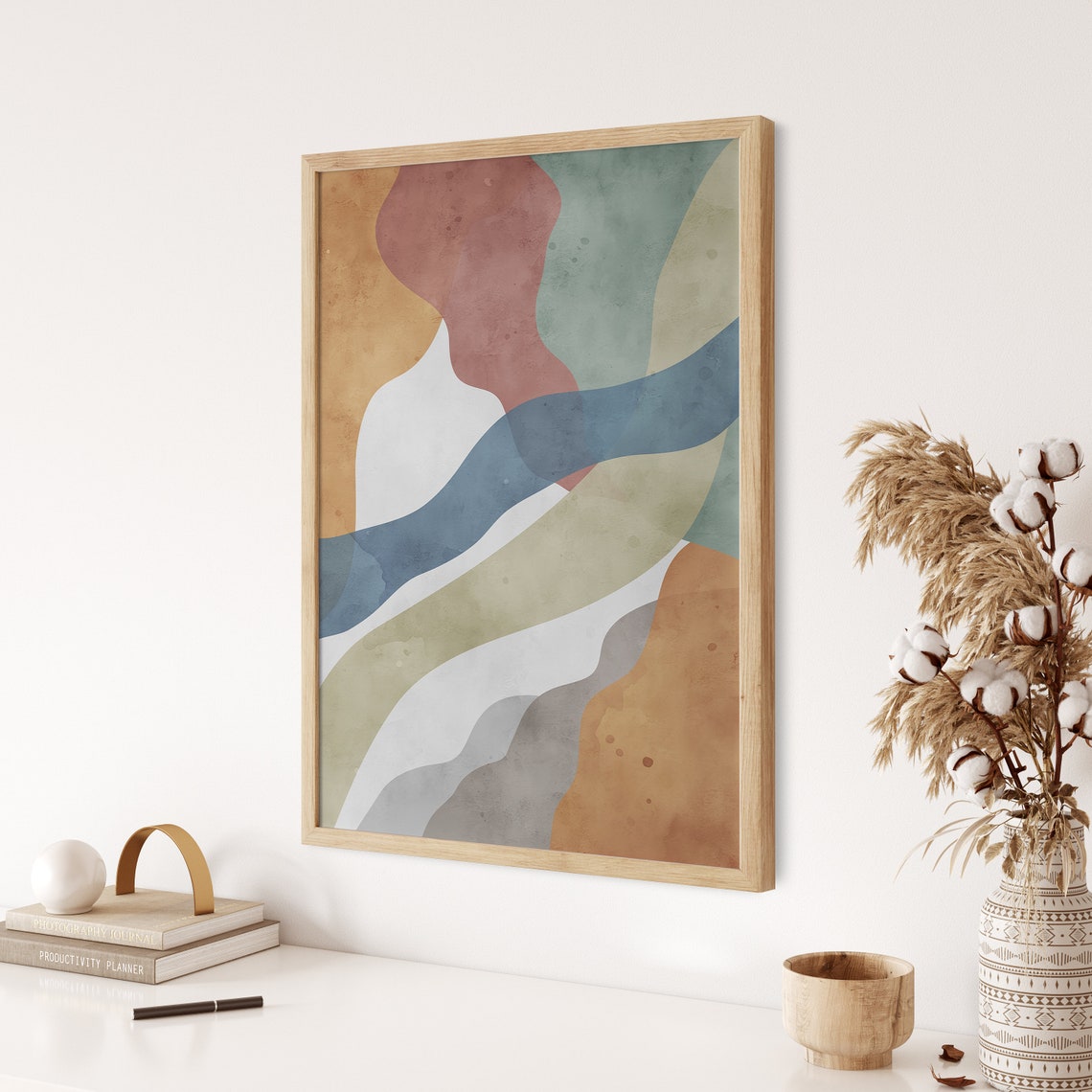 Colorful Abstract Shapes Watercolor Minimalist Boho Art Poster - Image 3