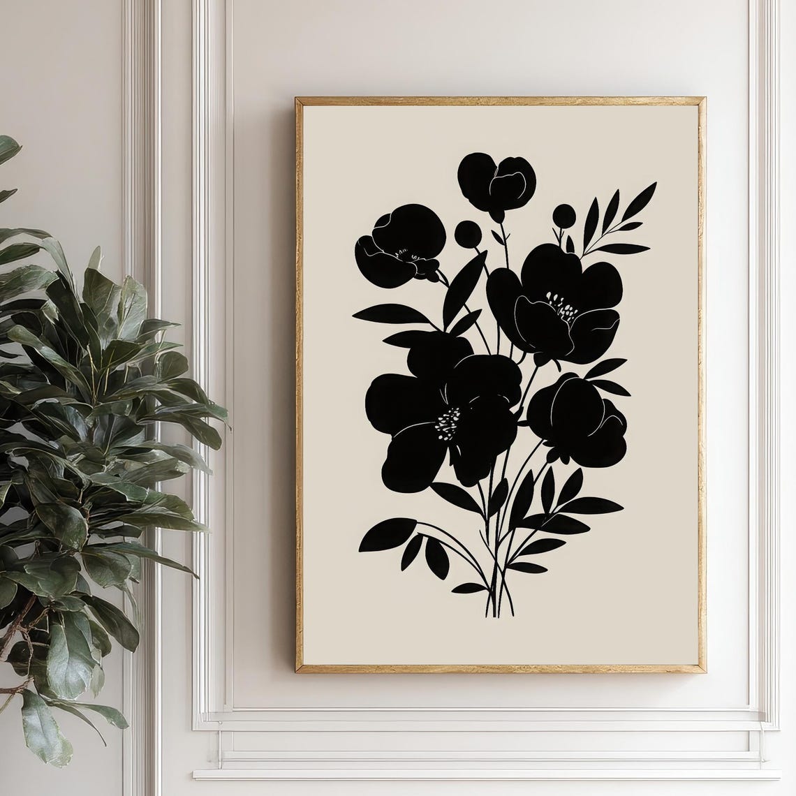 Bold Black Anemone Floral Silhouette Minimalist Botanical Poster