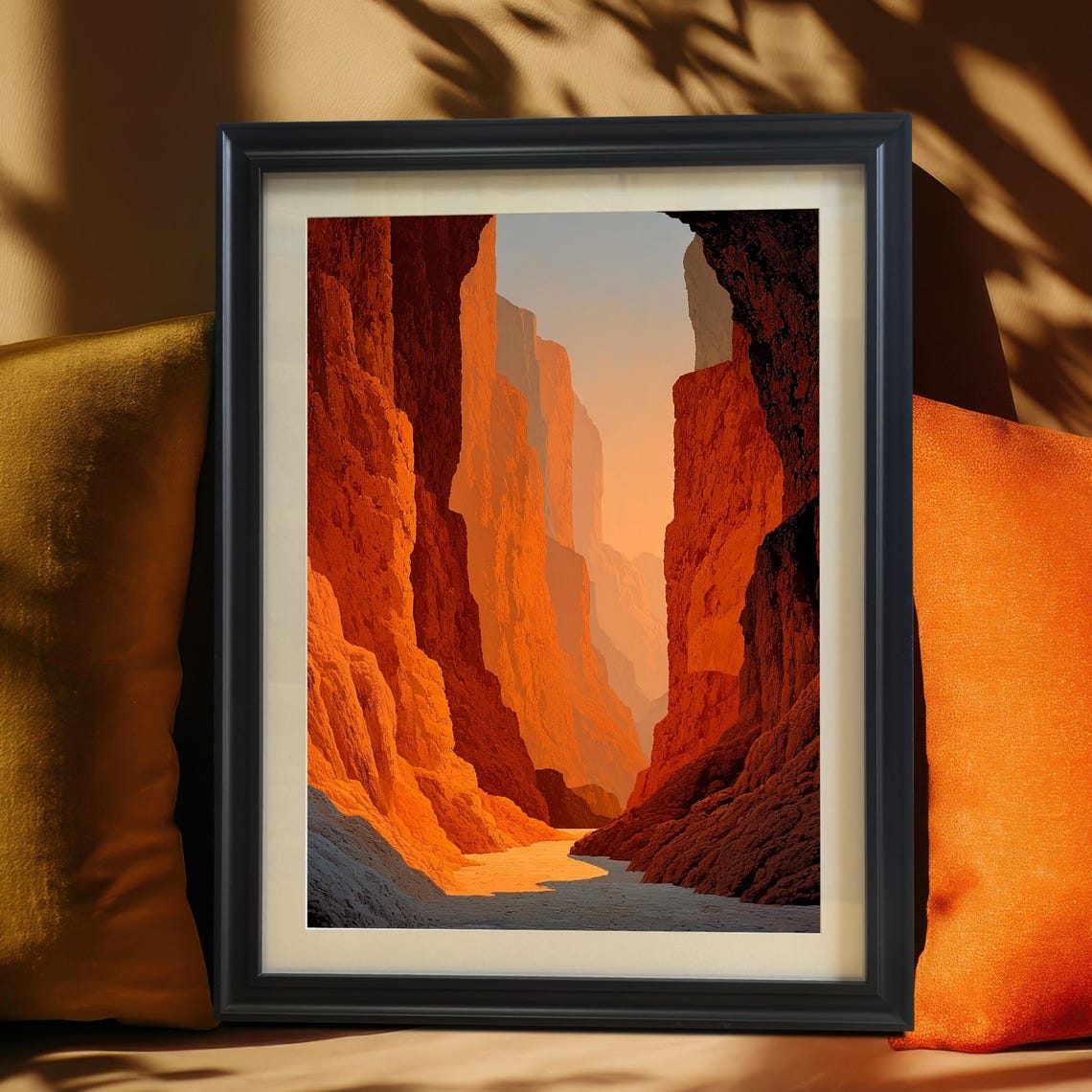 Glowing Orange Canyon Walls With Winding River Sunset Art Poster