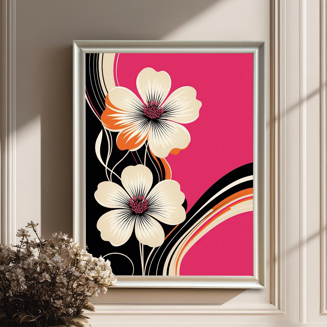 Stylized Mod Floral Illustration, Wall Art Print