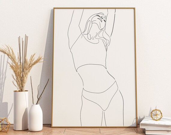 Serene Woman Arms Raised Line Art Elegant Female Figure Poster