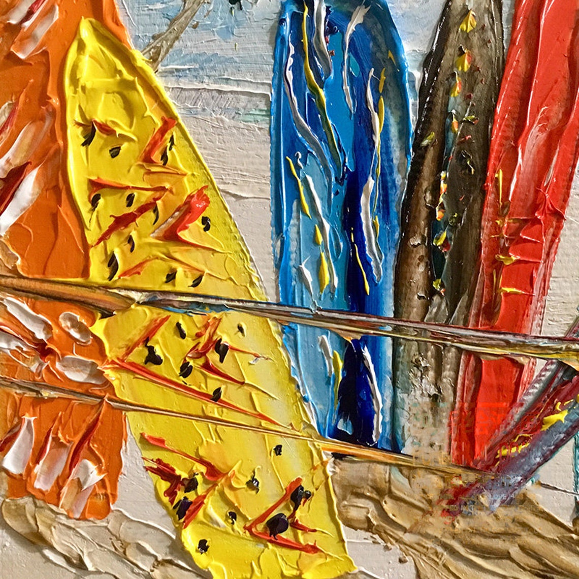 Colorful Surfboards Beach Palm Tropical Surf Impasto Art Poster - Image 2