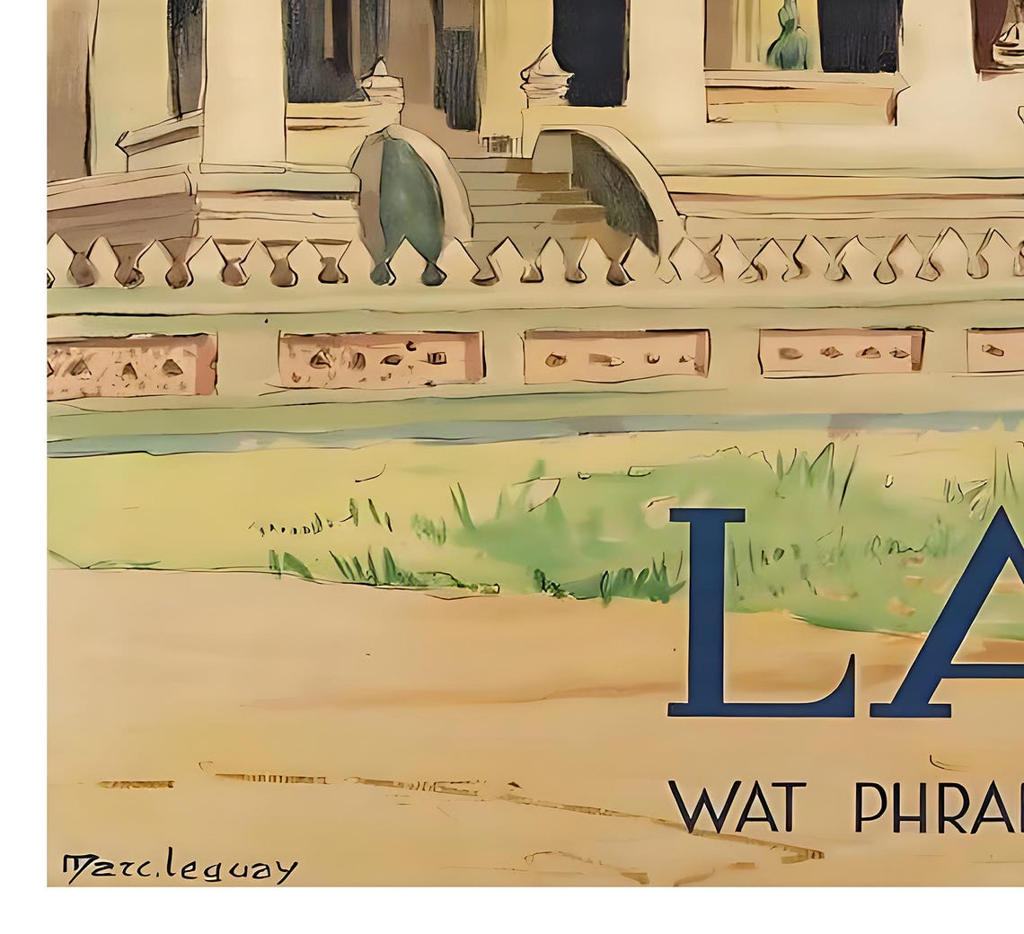Laos Wat Phrakeo Temple Vientiane Vintage Travel Poster Asian Art - Image 2