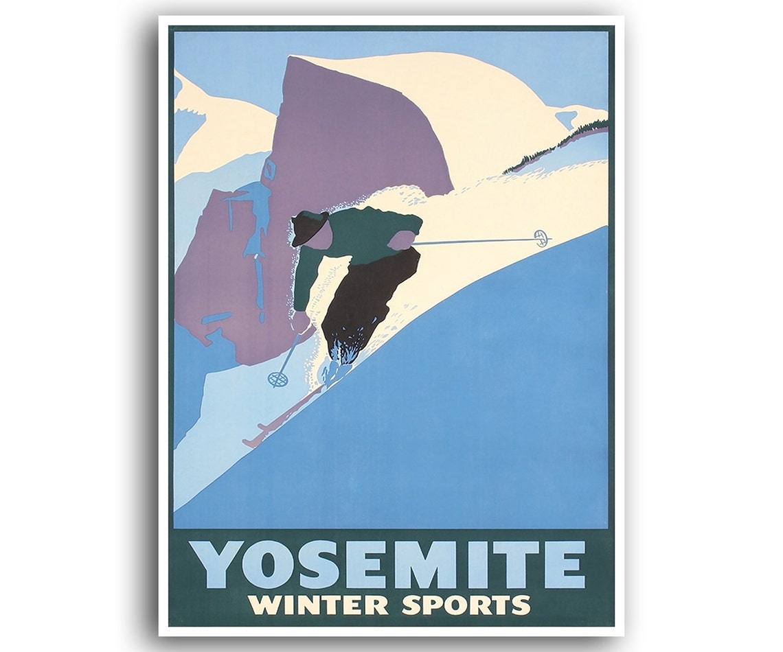 Yosemite Winter Sports Half Dome Skier Blue Slopes Vintage Poster
