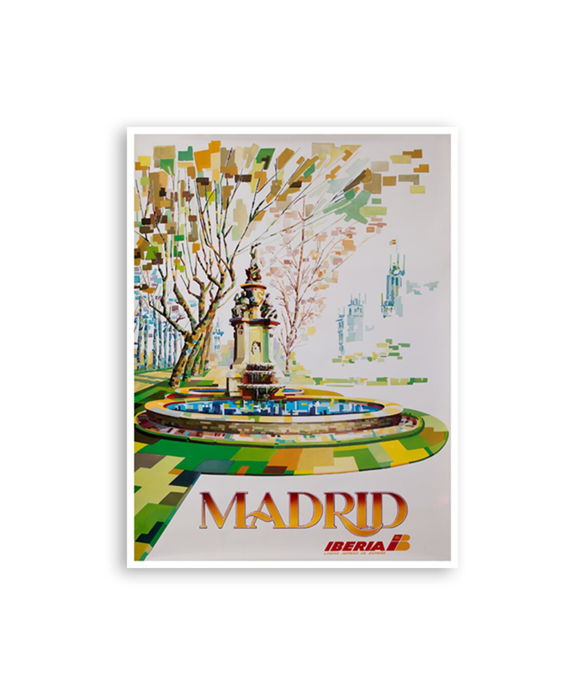 Madrid Vintage Iberia Airline Fountain Park Mosaic Travel Poster