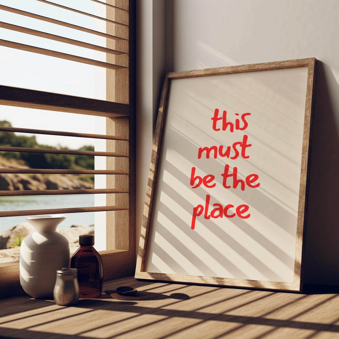 This Must Be The Place Red Script Quote Poster Cream Minimal - Image 2