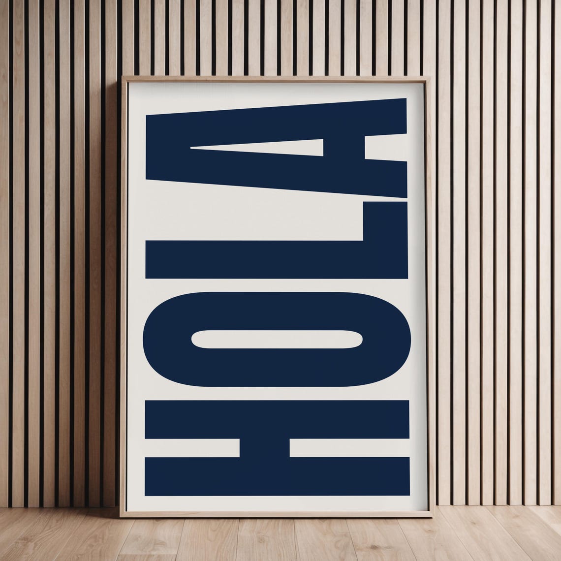 Hola Navy Blue Typography Spanish Welcome Hallway Decor Poster