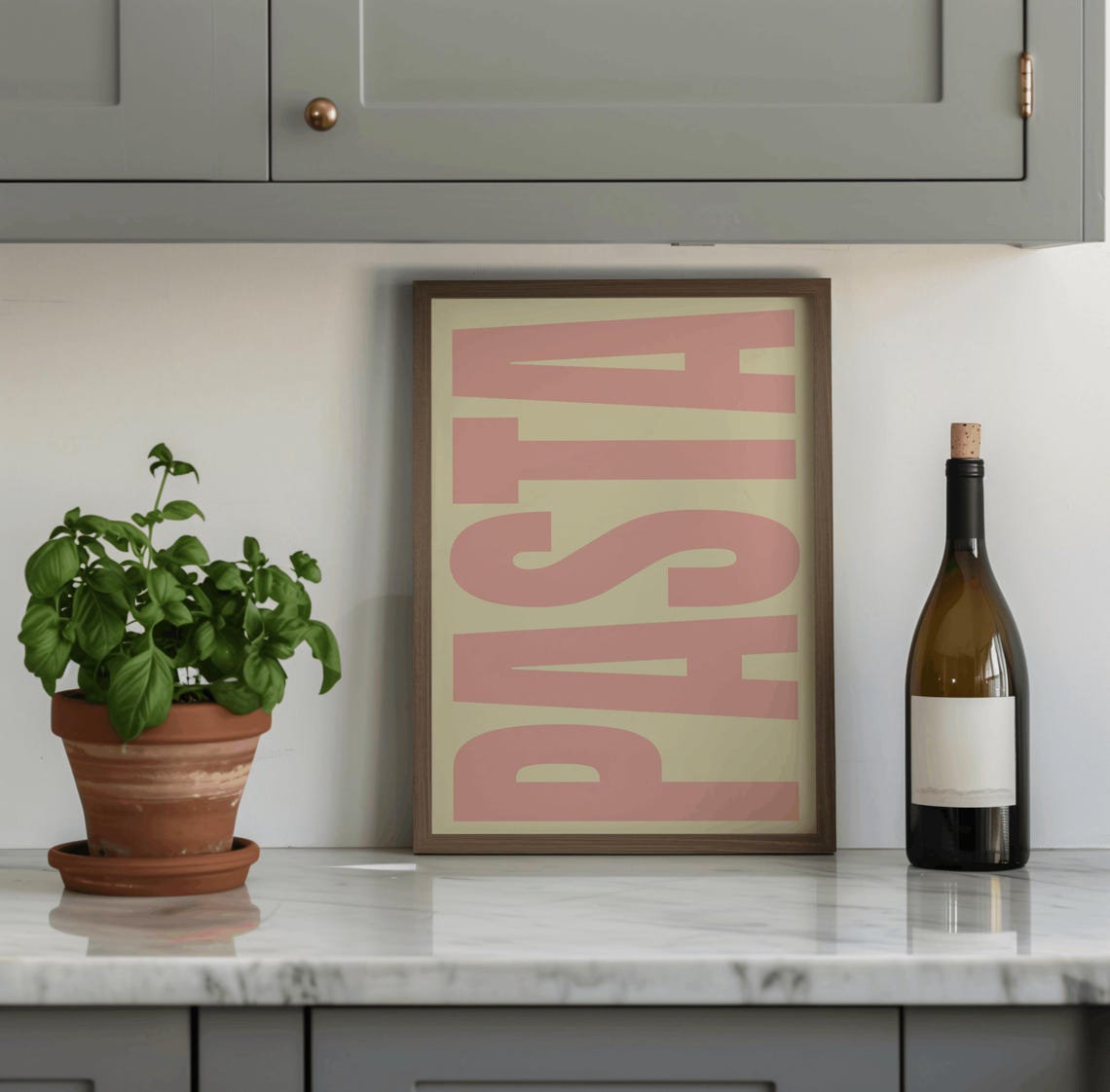 Pasta Kitchen Typography Poster with Bold Pink Letter Design - Image 2