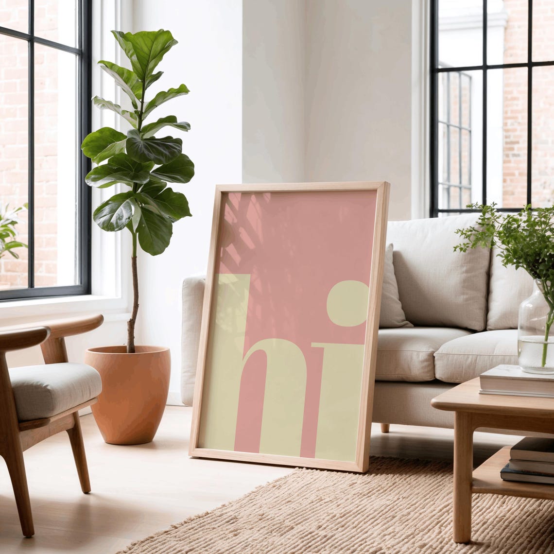 Hi Pink Beige Typography Art Print, Entryway Decor