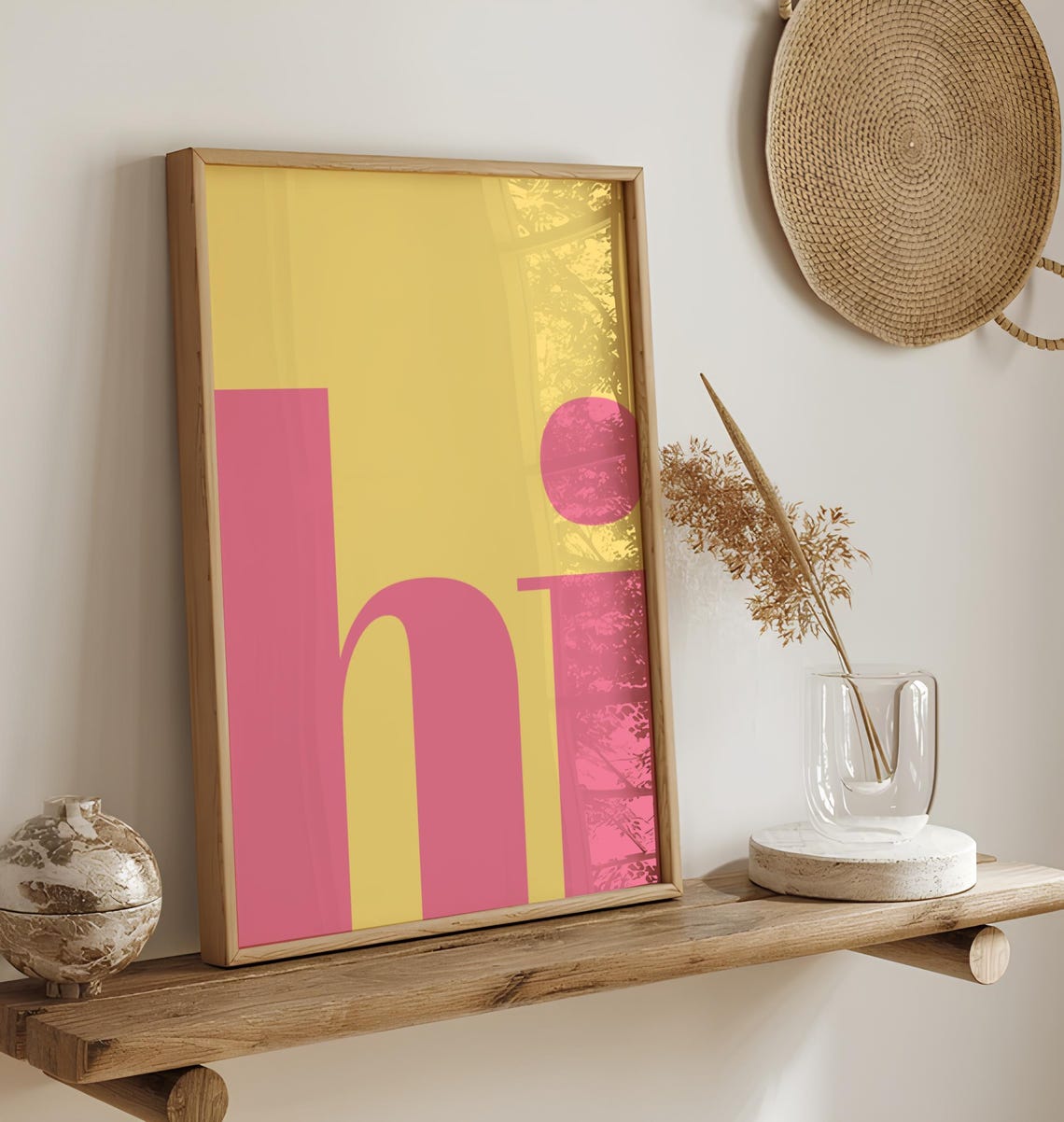 Hi Greeting Typography Poster Pink Yellow Playful Fun Word Art - Image 3