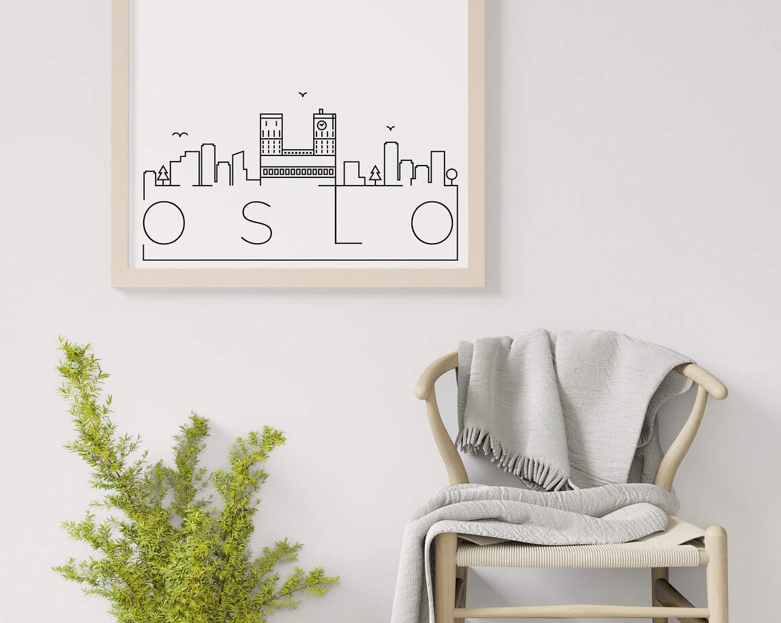 Oslo Skyline Black and White Travel Poster, Norway