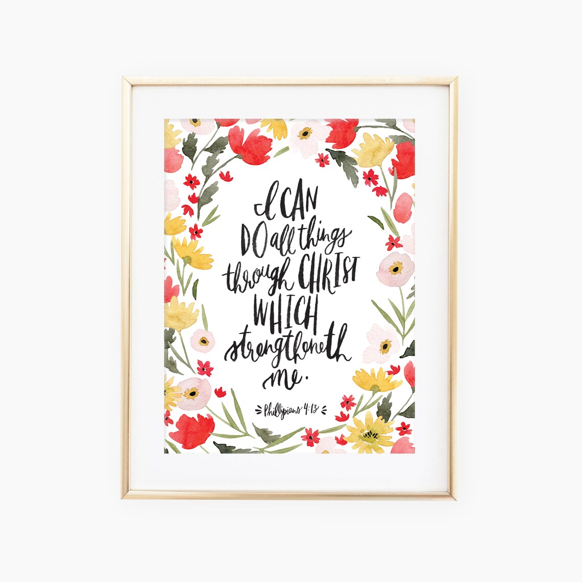 Philippians 413 Floral Scripture Wall Art Print