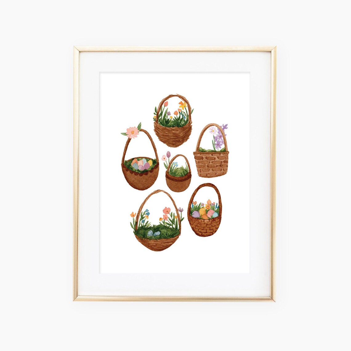 Watercolored Spring Floral Easter Baskets Art Print
