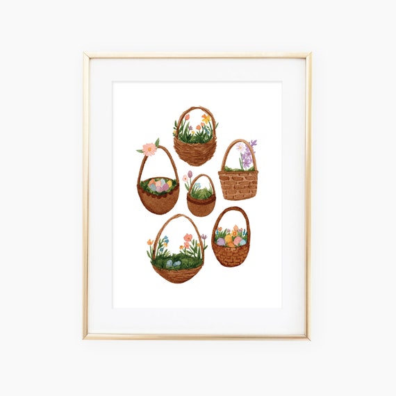 Watercolored Spring Floral Easter Baskets Art Print