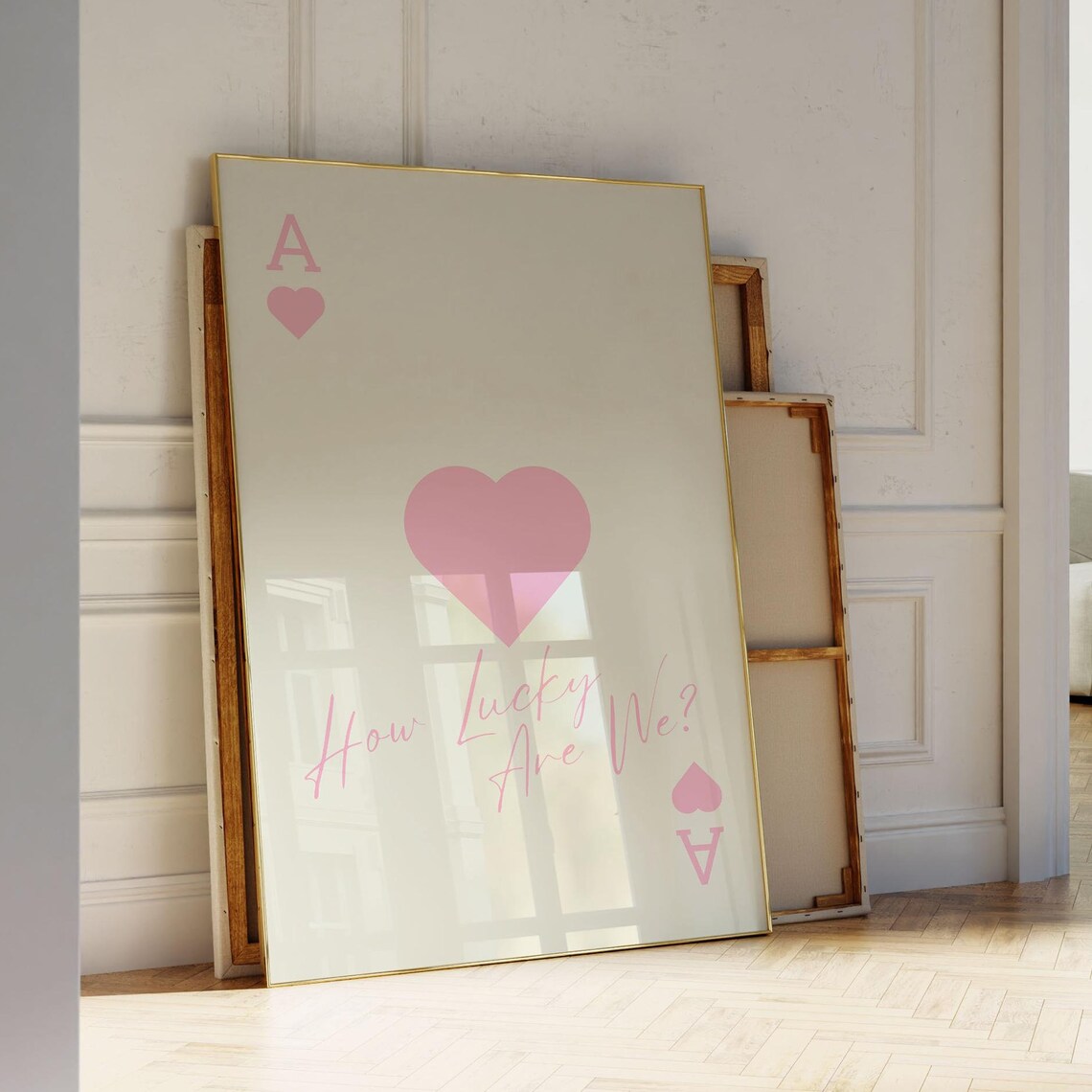 How Lucky Are We Ace Of Hearts Pink Playing Card Trendy Poster