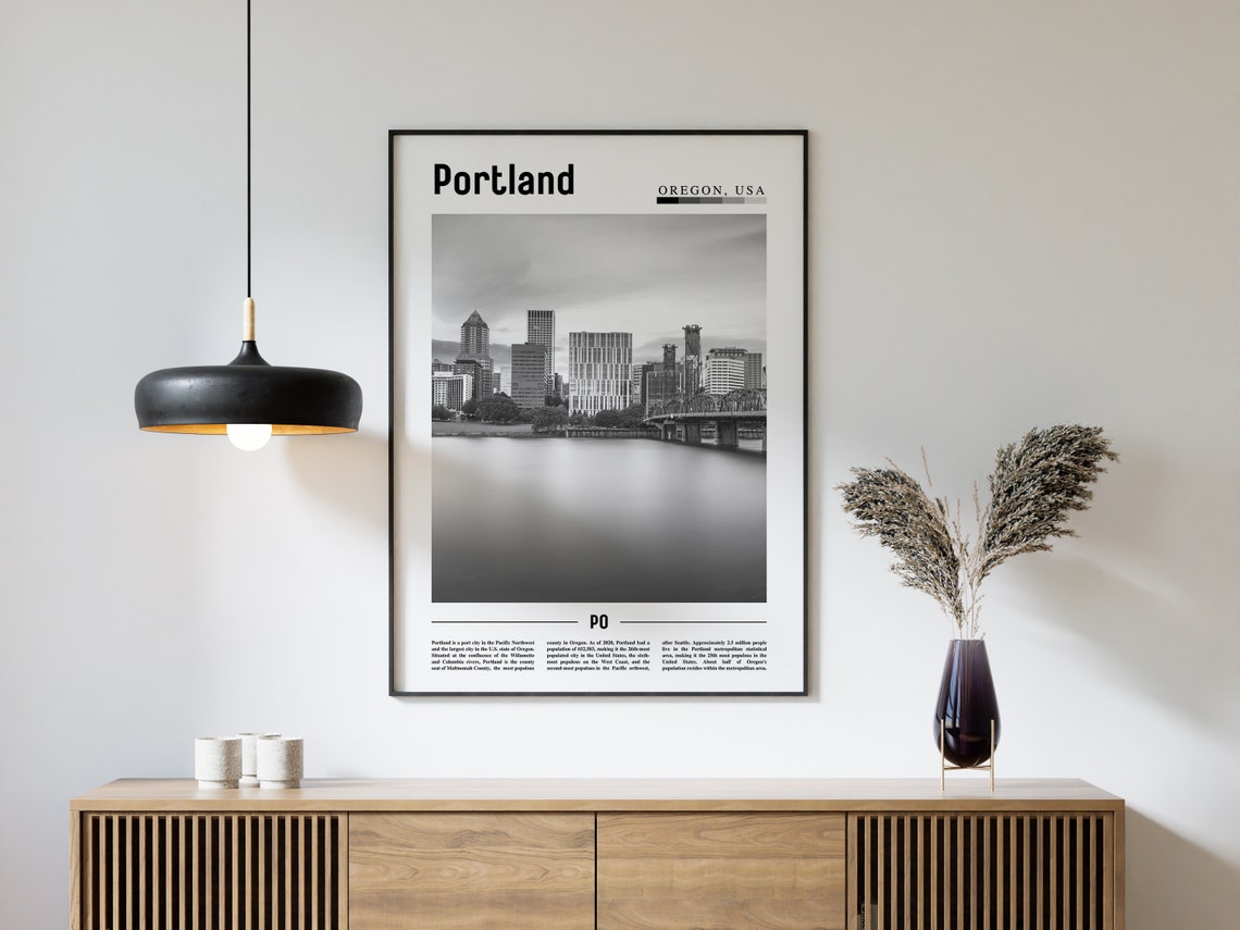 Portland Poster Black And White Portland Print Black And White Portland Wall Art Minimal Travel Print Travel Poster - Image 4