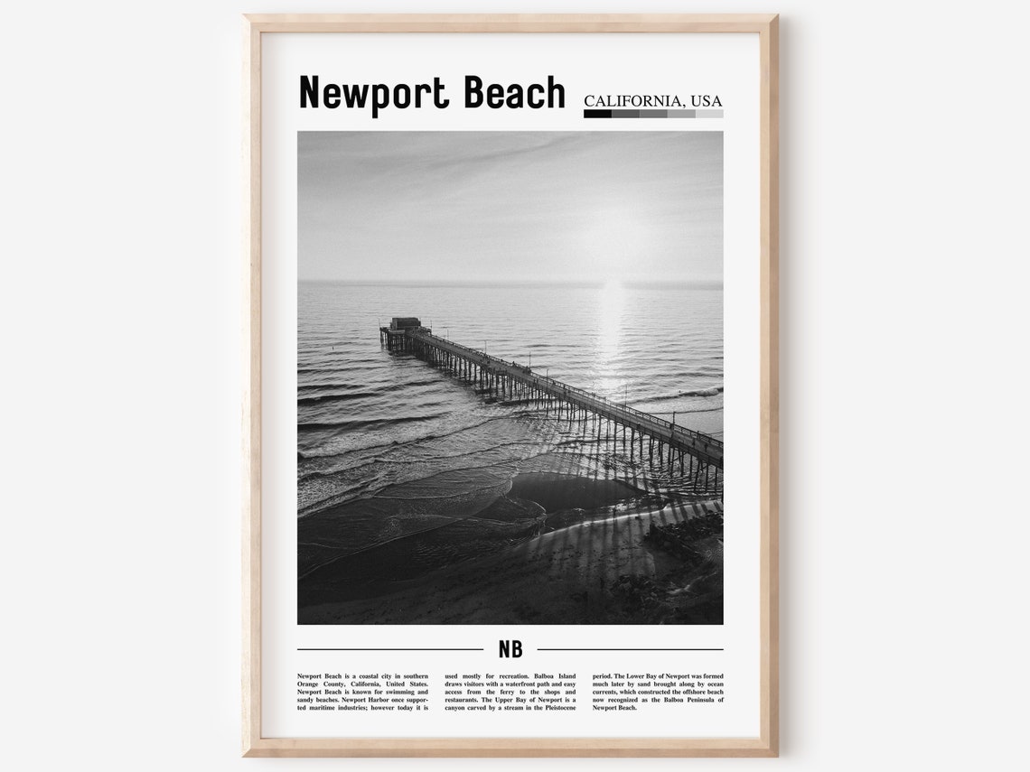 Newport Beach Poster Black And White Newport Beach Print Black And White Newport Beach Wall Art Minimal Travel Print Travel Poster