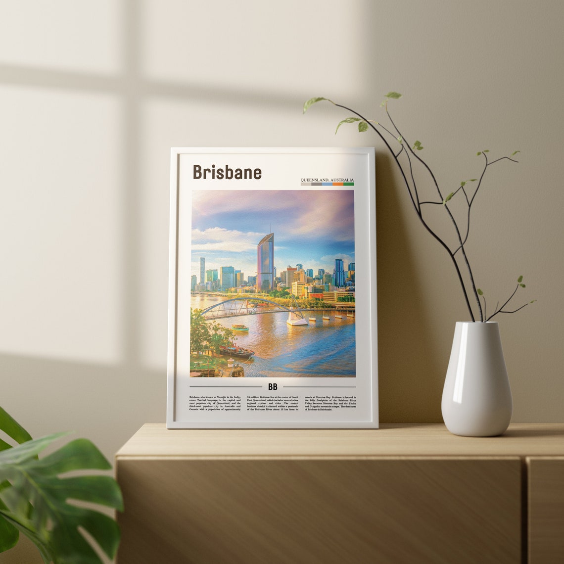 Brisbane Print Brisbane Poster Brisbane Wall Art Oil Painting Poster Colorful City Print City Artwork Travel Artwork Travel Wall Art - Image 3