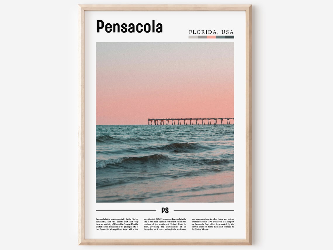 Pensacola Print Pensacola Poster Pensacola Wall Art Oil Painting Poster Colorful City Print City Artwork Travel Artwork Travel Wall Art