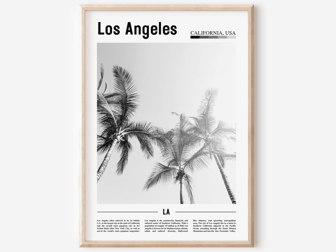 Los Angeles Poster Black And White Los Angeles Print Black And White Los Angeles Wall Art Minimal Travel Print Travel Poster