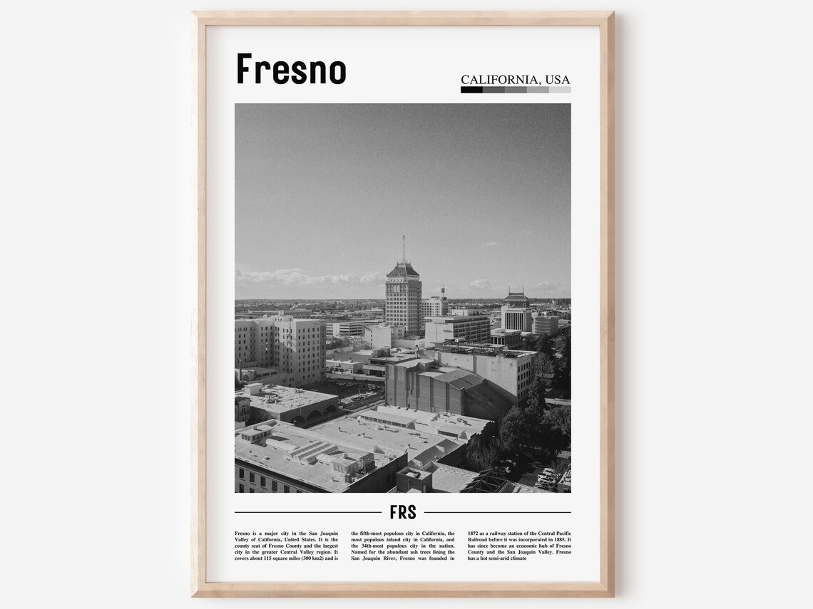 Fresno Poster Black And White Fresno Print Black And White Fresno Wall Art Minimal Travel Print Travel Poster