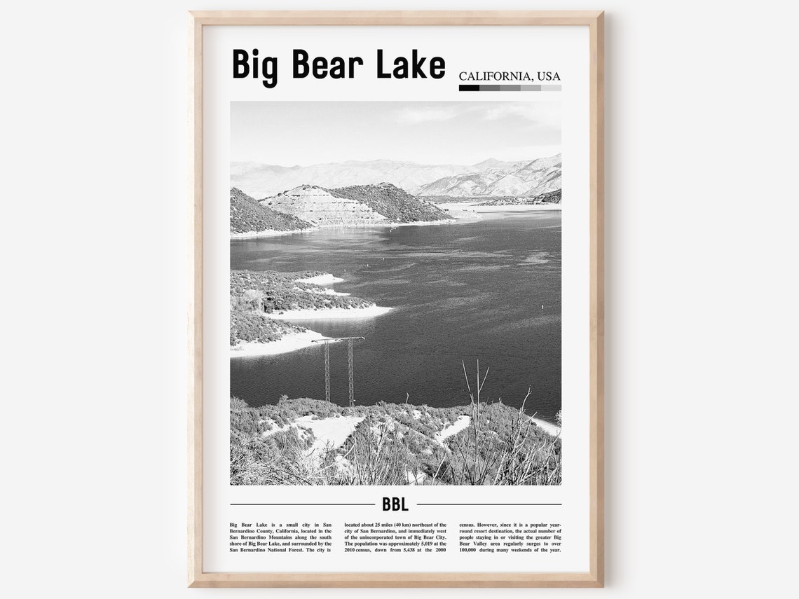 Big Bear Lake Print Black And White Big Bear Lake Poster Big Bear Lake Wall Art Travel Poster City Artwork Travel Artwork Travel Wall Art