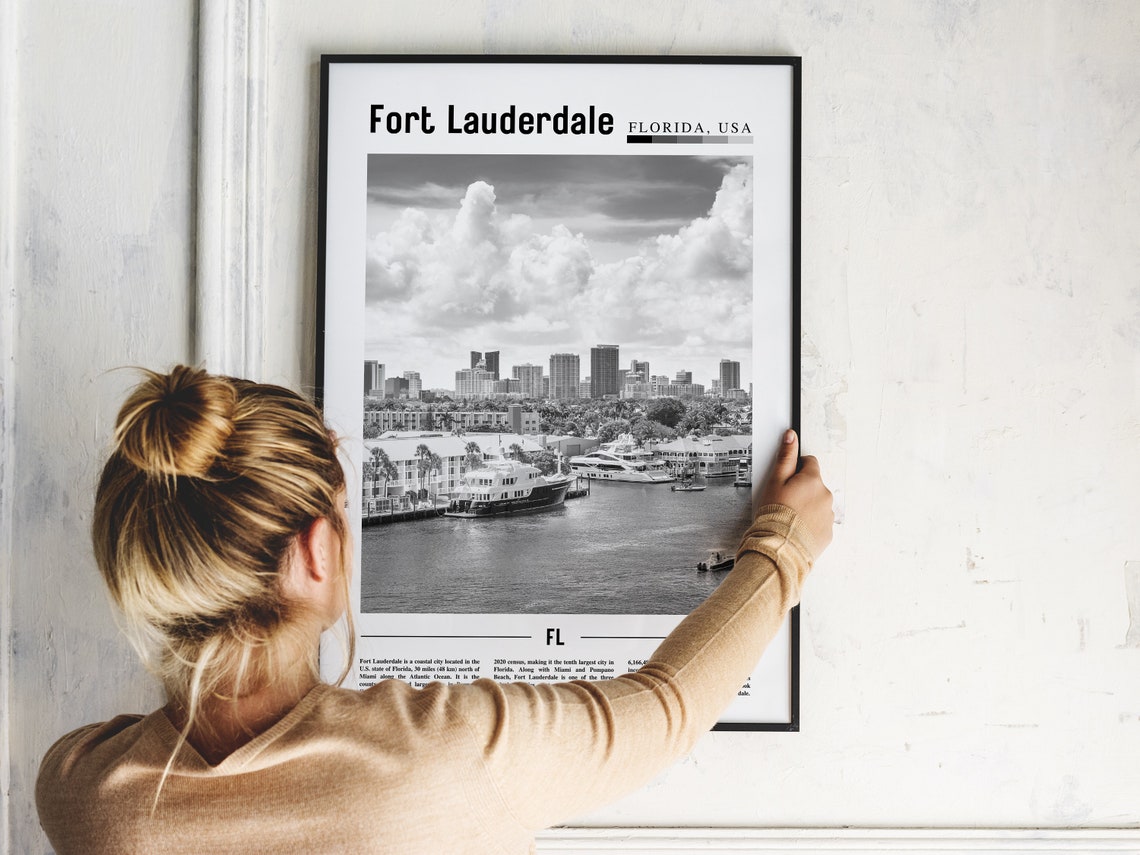 Fort Lauderdale Poster Black And White Fort Lauderdale Print Black And White Fort Lauderdale Wall Art Minimal Travel Print Travel Poster - Image 5