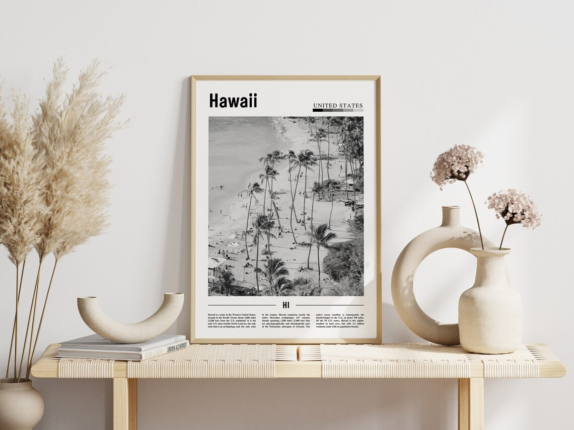 Hawaii Travel Poster, Black And White Minimal - Image 6