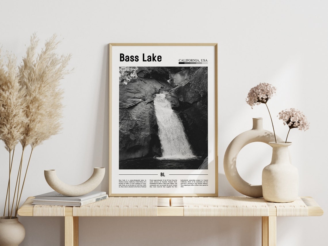 Bass Lake Poster Black And White Bass Lake Print Black And White Bass Lake Wall Art Minimal Travel Print Travel Poster - Image 6