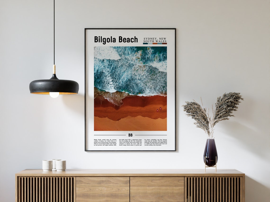 Bilgola Beach Poster Bilgola Beach Print Bilgola Beach Wall Art Minimal Travel Print Travel Destination Oil Painting Poster - Image 4
