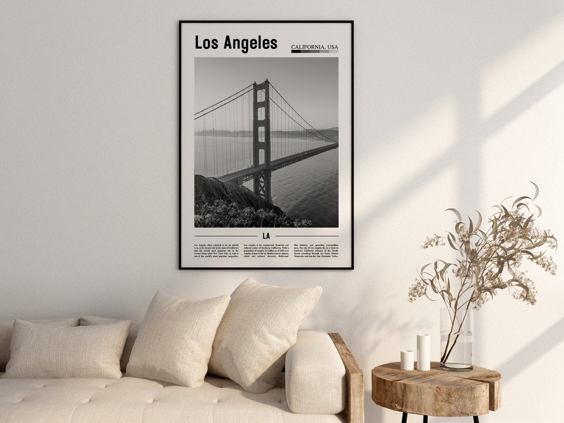 Los Angeles Poster Black And White Los Angeles Print Black And White Los Angeles Wall Art Minimal Travel Print Travel Poster - Image 2