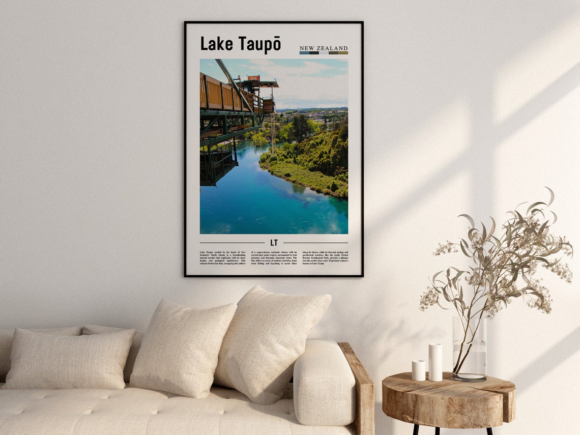 Lake Taup Poster Lake Taup Print Lake Taup Wall Art Minimal Travel Print Travel Destination Oil Painting Poster - Image 2