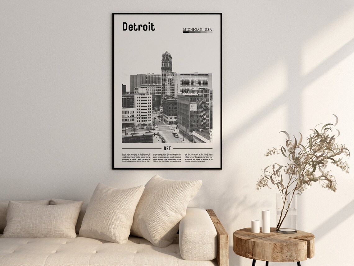Detroit Poster, Black And White Minimal Travel Poster - Image 2