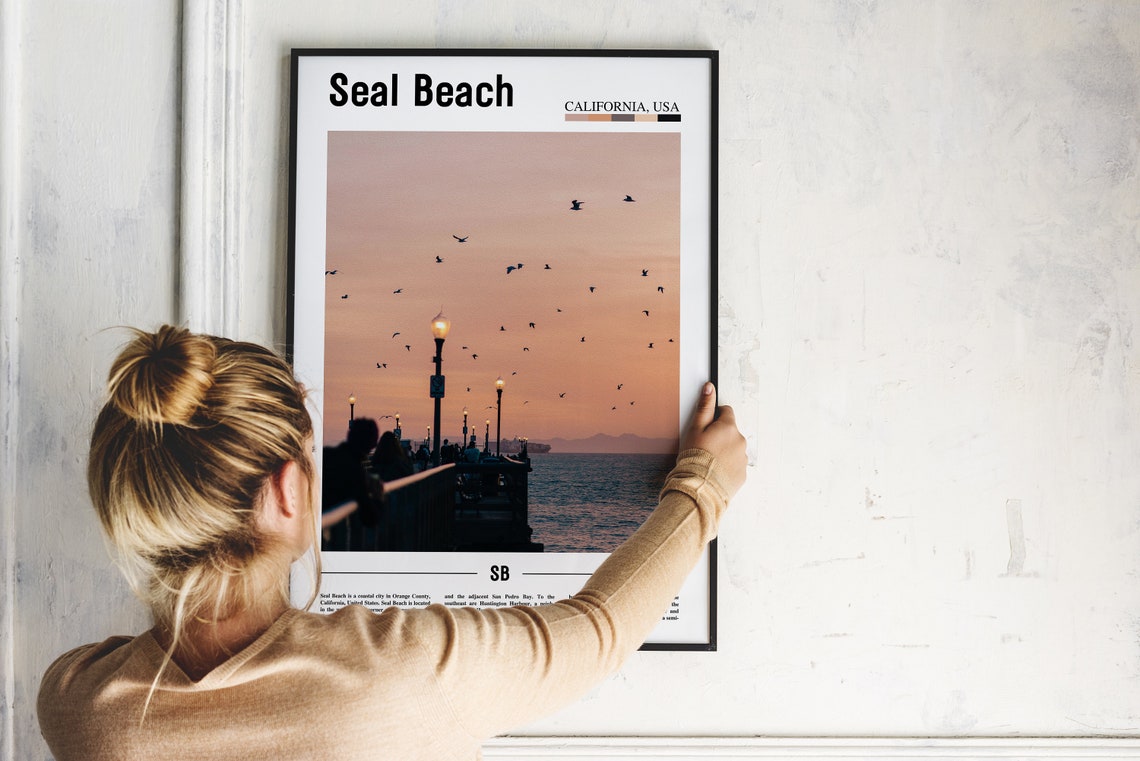 Seal Beach Print Seal Beach Poster Seal Beach Wall Art Minimal Travel Print Minimal City Poster Travel Destination Oil Painting Poster - Image 5
