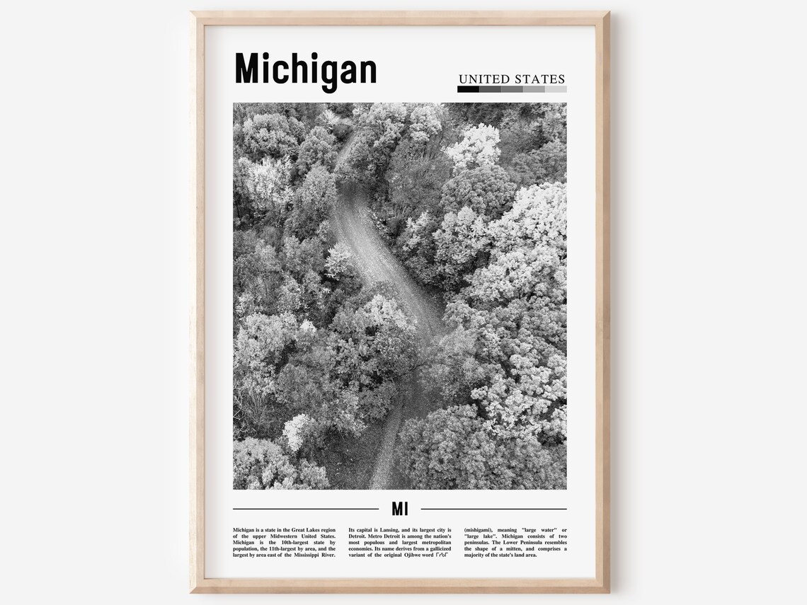 Michigan Black And White Minimal Travel Poster