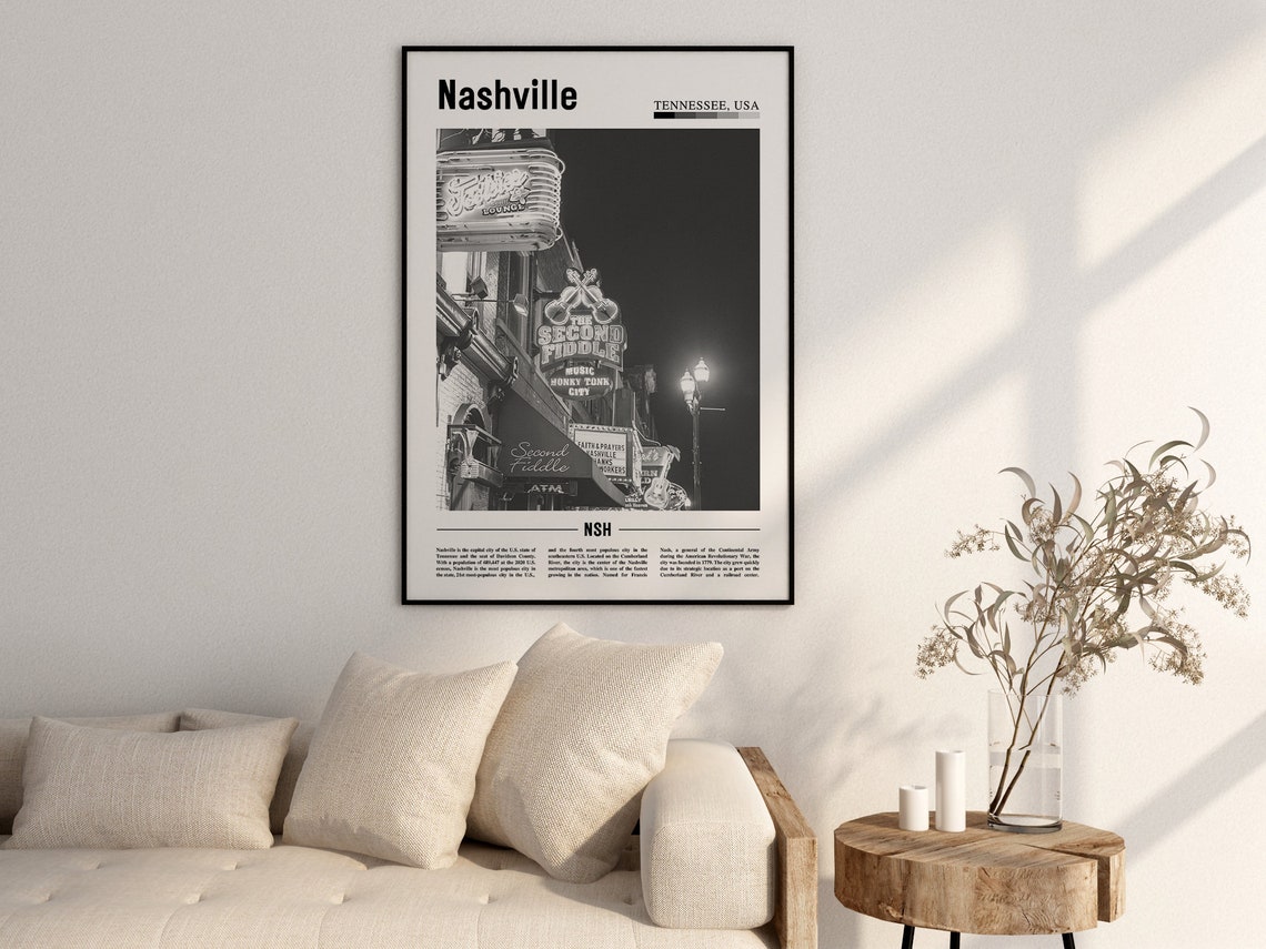 Nashville Poster Black And White Nashville Print Black And White Nashville Wall Art Minimal Travel Print Travel Poster - Image 2