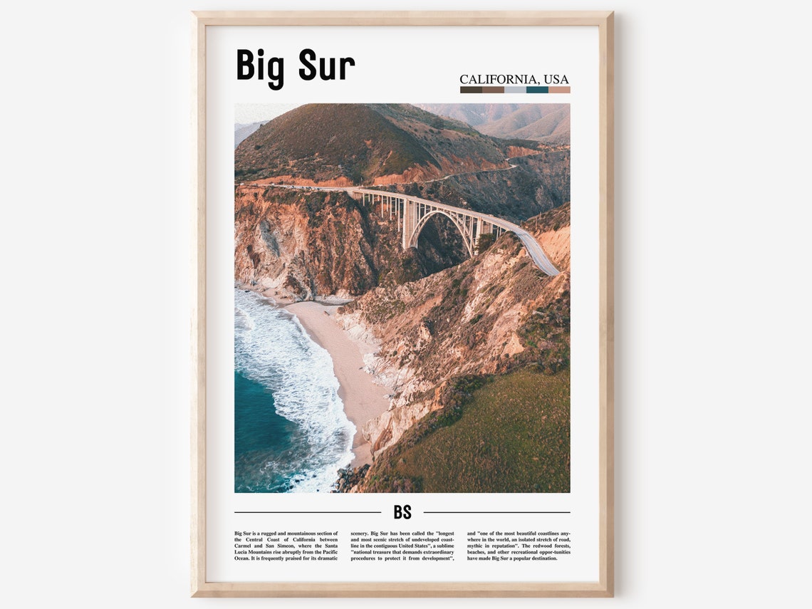 Big Sur Poster Big Sur Print Big Sur Wall Art Minimal Travel Print Minimal City Poster Travel Destination Oil Painting Poster