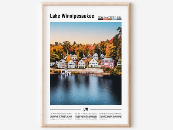 Lake Winnipesaukee Poster Lake Winnipesaukee Print Lake Winnipesaukee Wall Art Minimal Travel Print Oil Painting Poster