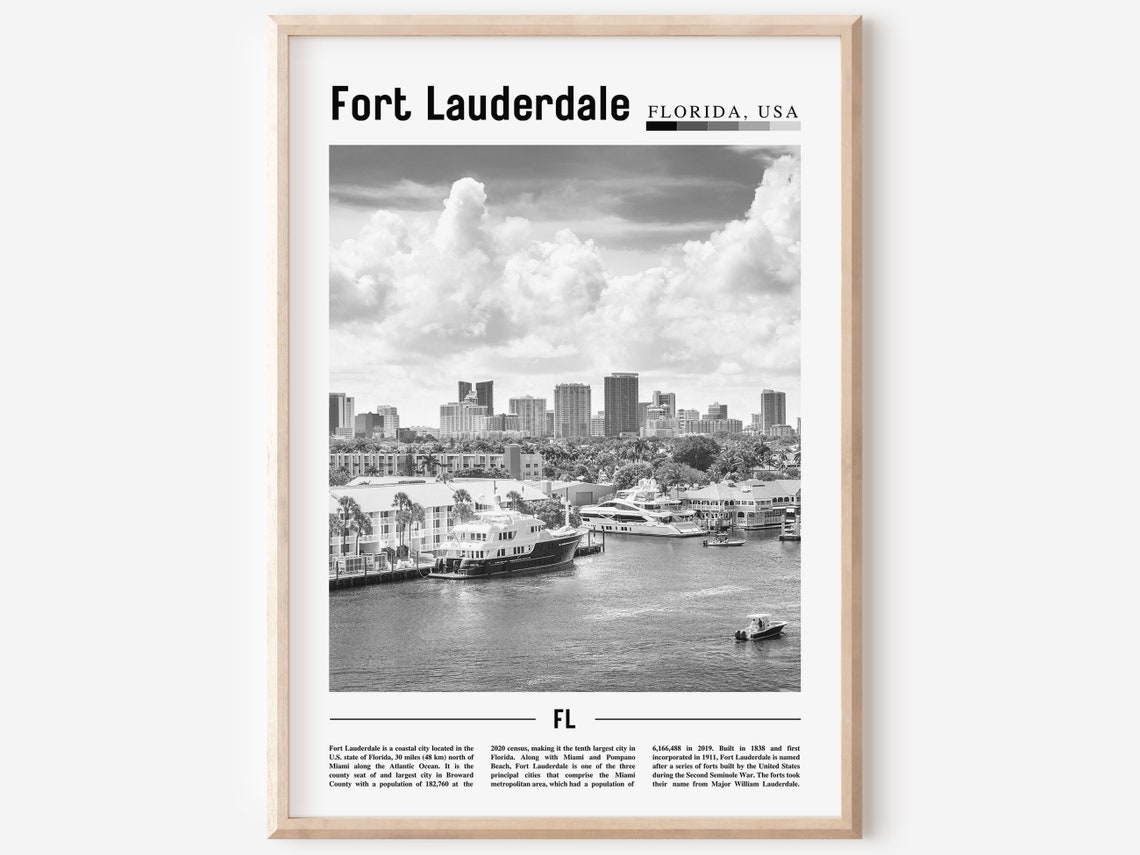 Fort Lauderdale Poster Black And White Fort Lauderdale Print Black And White Fort Lauderdale Wall Art Minimal Travel Print Travel Poster