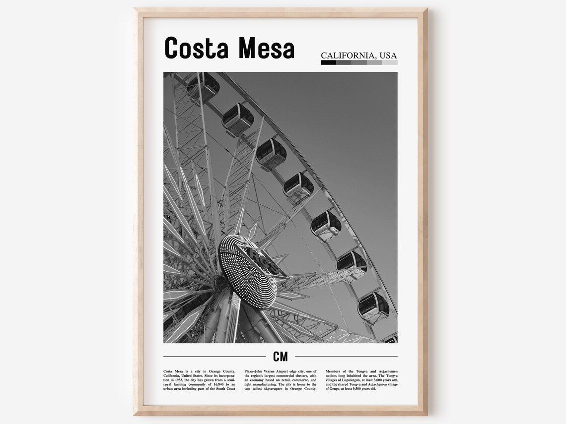 Costa Mesa Travel Poster, Minimal Travel Print