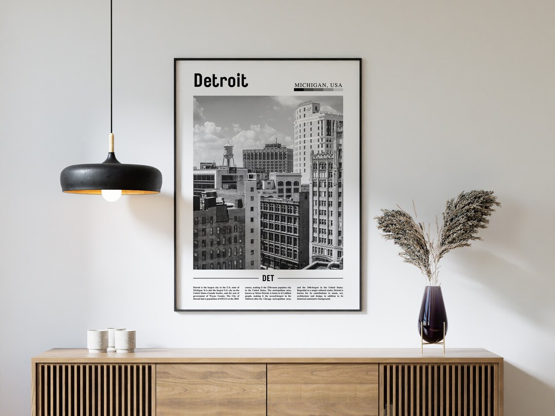 Detroit Black And White Minimal Travel Poster - Image 4