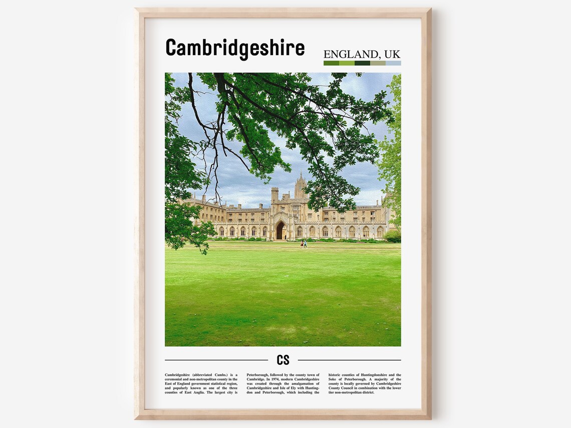 Cambridgeshire Minimal Travel Poster, Oil Painting