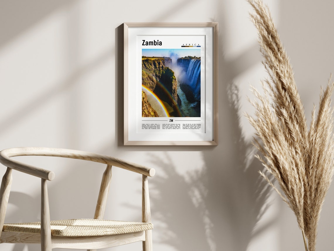 Zambia Poster Zambia Print Zambia Wall Art Minimal Travel Print Travel Destination Oil Painting Poster - Image 2