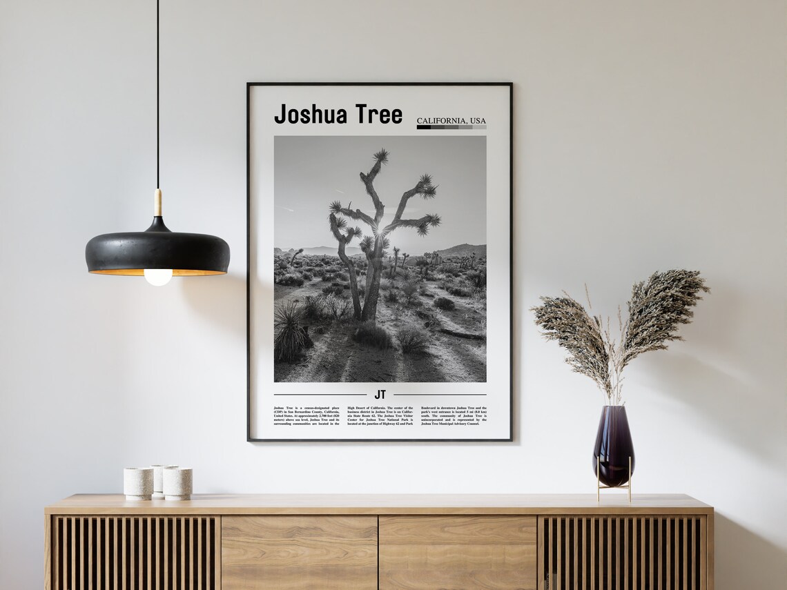 Joshua Tree Travel Poster, Minimal Black And White - Image 4