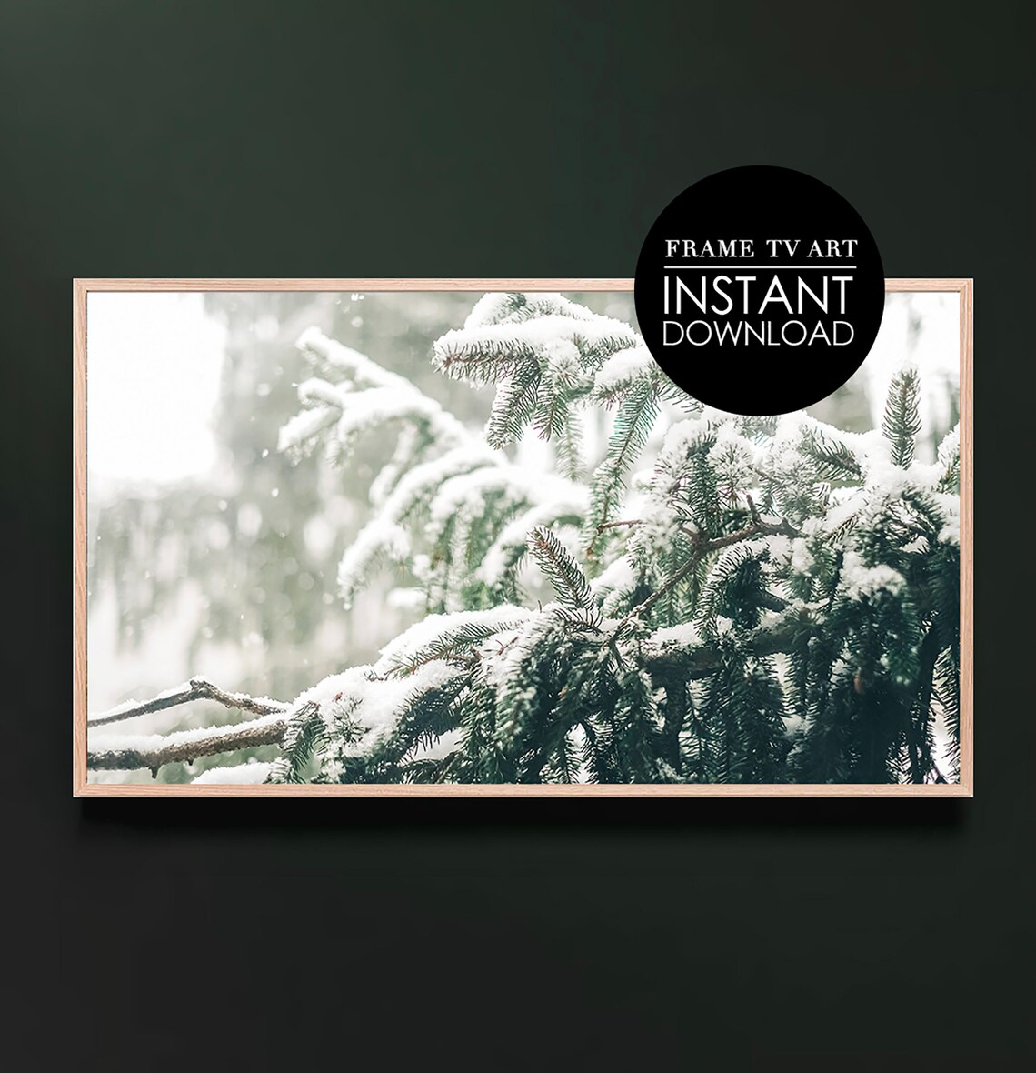 Snowy Pine Branches Poster Winter Close Up Frame TV Art Decor