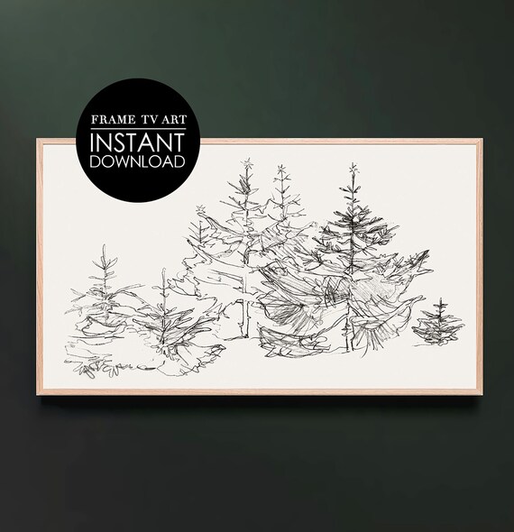 Vintage Pine Tree Sketch Line Drawing Christmas Evergreen Poster