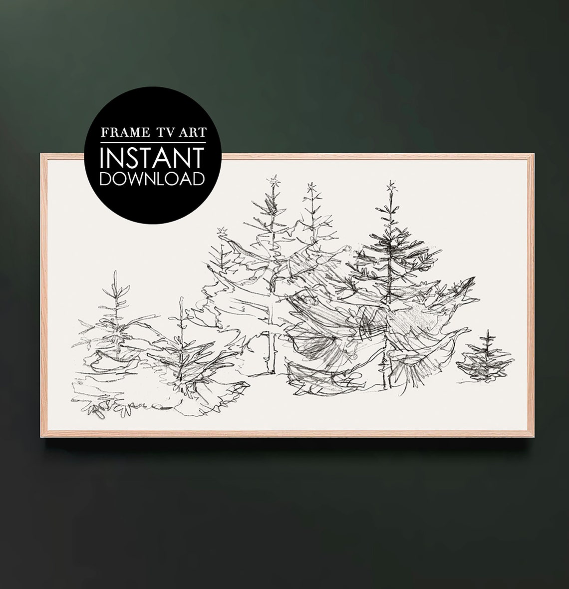 Vintage Pine Tree Sketch Line Drawing Christmas Evergreen Poster