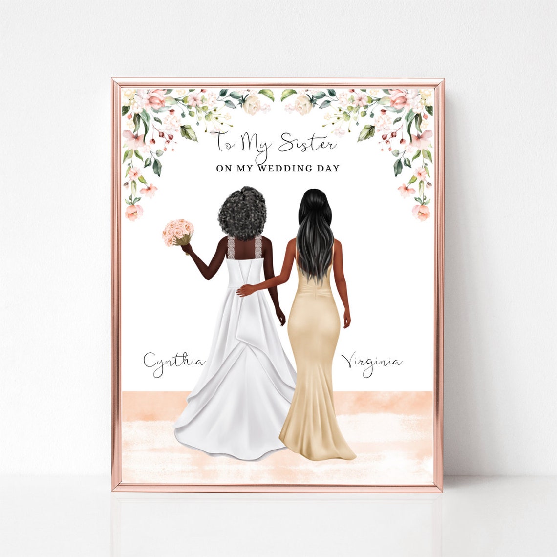 Bride and Sister Wedding Day Custom Portrait Keepsake Poster - Image 2